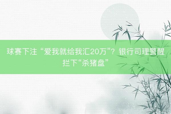 球赛下注 “爱我就给我汇20万”？银行司理警醒拦下“杀猪盘”